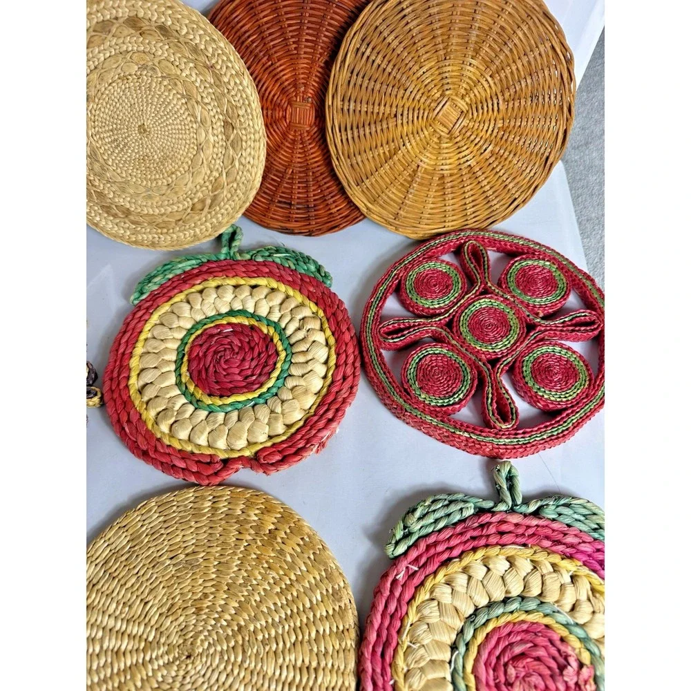 Vintage Raffia Straw Wicker Rattan Trivet Hot Pad Wall Decor Boho Lot Of 10